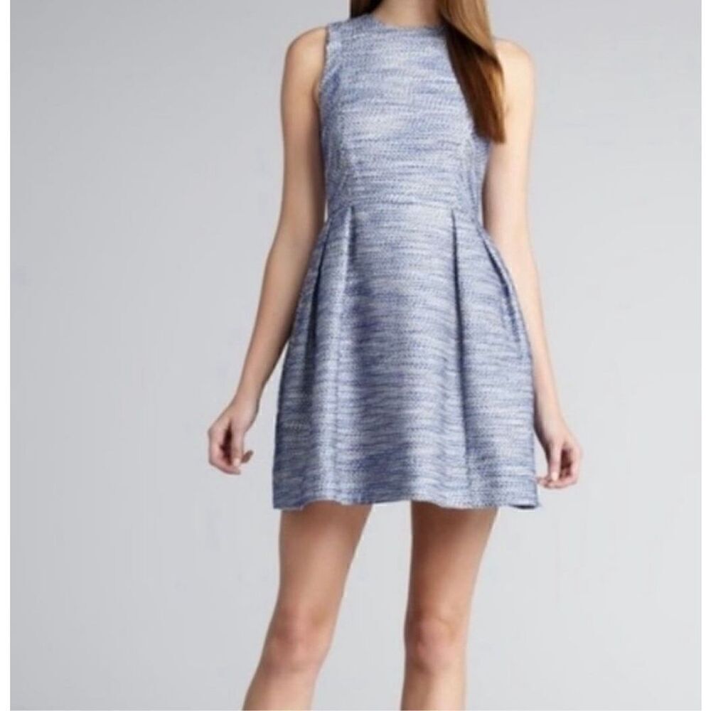 Shoshanna blue bell tweed sleeveless fit and flare Dress 10 casual career